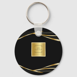 Voeg logo QR-code toe Goud en Zwart zakelijke even Sleutelhanger