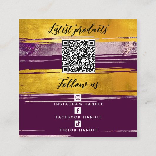 Voeg logo & QR-code toe Modern Goud Paars Geperson Vierkante Visitekaartje (Achterkant)