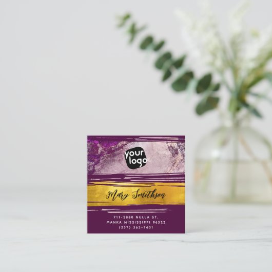 Voeg logo & QR-code toe Modern Goud Paars Geperson Vierkante Visitekaartje (Staand voorkant)