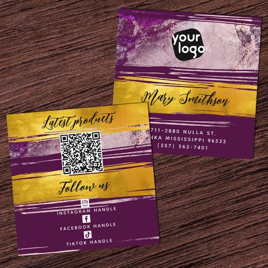 Voeg logo & QR-code toe Modern Goud Paars Geperson Vierkante Visitekaartje