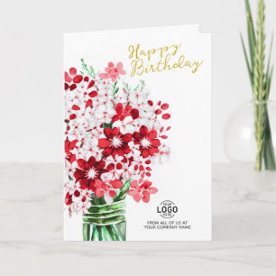 Voeg Logo Red White Flowers Business Birthday toe Kaart