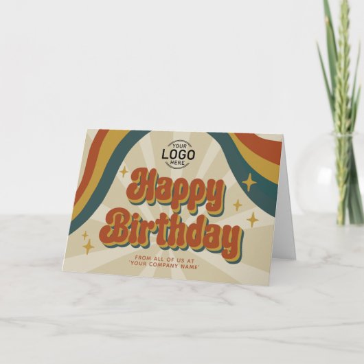 Voeg Logo Retro Corporate Business Happy Birthday  Kaart (Voorkant)