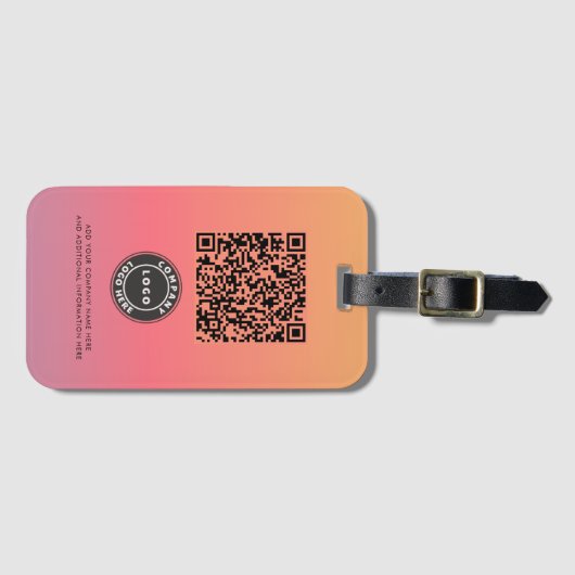 Voeg Logo Roze Ombre QR-code Zakelijk toe Bagagelabel (Voorkant (horizontaal))