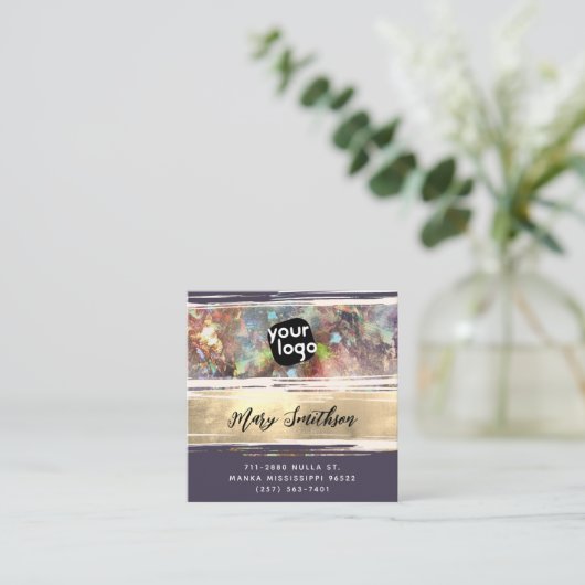 Voeg Logo sociale media en QR-code toe Moderne Opa Vierkante Visitekaartje (Staand voorkant)