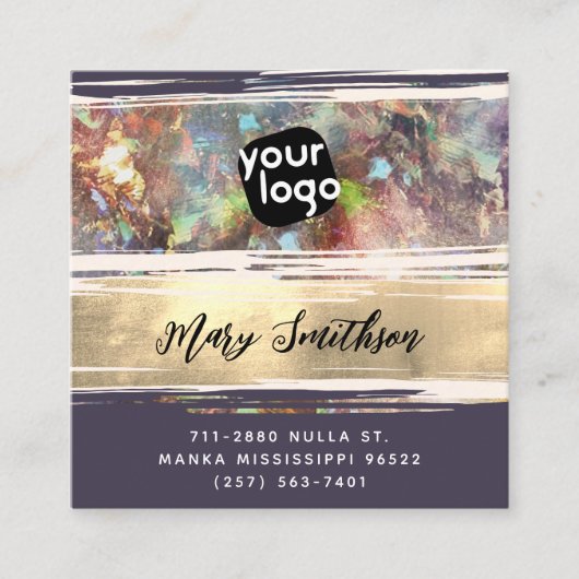 Voeg Logo sociale media en QR-code toe Moderne Opa Vierkante Visitekaartje (Voorkant)