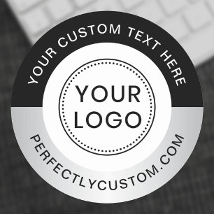 Voeg logo tekst lichtgrijze gradiënt zwart bedrijf ronde sticker