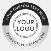 Voeg logo tekst lichtgrijze gradiënt zwart bedrijf ronde sticker (Voorkant)