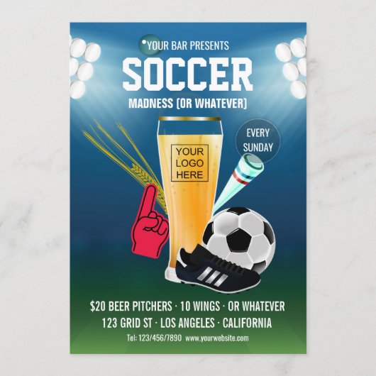 Voeg logo toe aan menu voor bar-voetbalwedstrijd (Voorkant)
