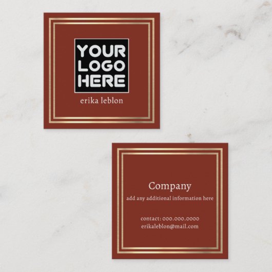 Voeg Logo toe aan voorzijde | terracotta vierkant Vierkante Visitekaartje (Voorkant / Achterkant)