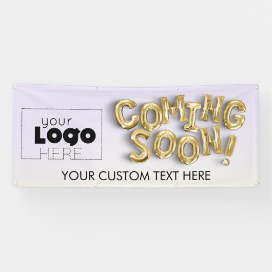 Voeg Logo toe Binnenkort verkrijgbaar Gold Letter- Spandoek (Horizontaal)