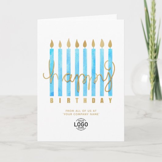 Voeg Logo Turquoise Candles Business Happy Birthda Kaart (Voorkant)