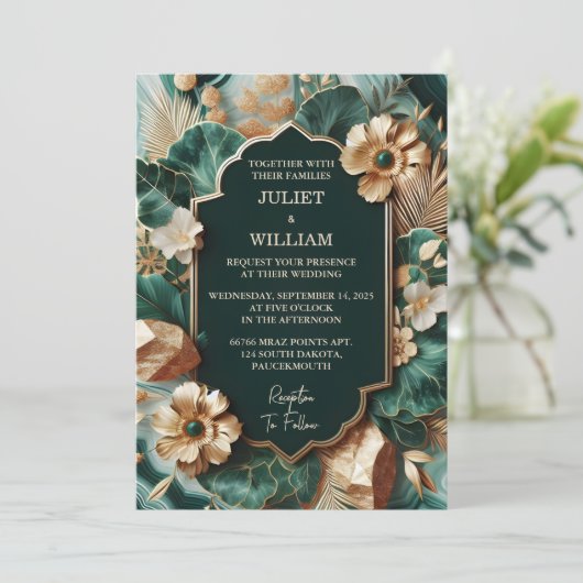 Voeg marmeren Monstera smaragd groen en gouden bru Kaart (Staand voorkant)