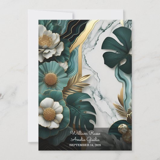 Voeg marmeren Monstera smaragd groen en gouden bru Kaart (Achterkant)