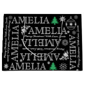 Voeg maximaal 6 letters Naam zwart en wit kerstfee Groot Cadeauzakje (Voorkant)