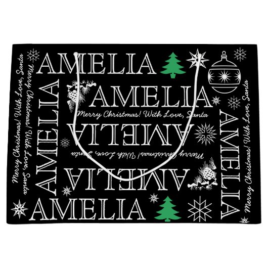 Voeg maximaal 6 letters Naam zwart en wit kerstfee Groot Cadeauzakje (Voorkant)