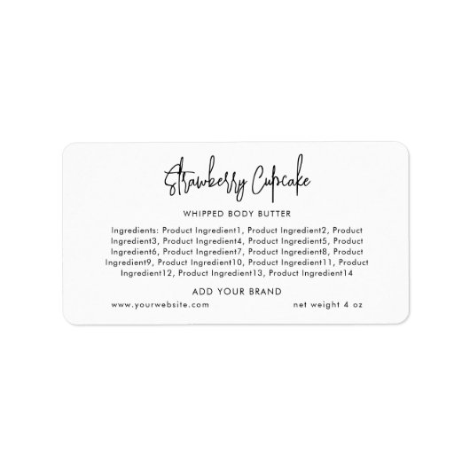 Voeg merk moderne script minimalistische ingrediën etiket (Voorkant)