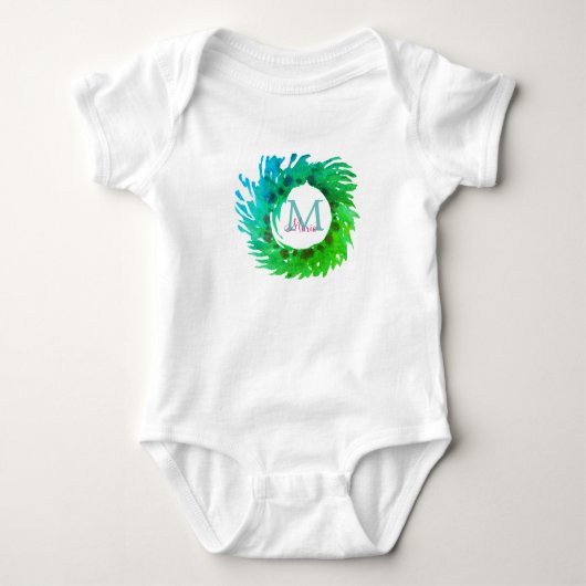 Voeg monogram roze groen groen Kerst krans toe Romper (Voorkant)