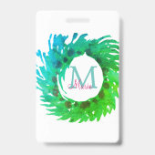 Voeg monogram roze groene kerstkrans toe badge (Achterkant)