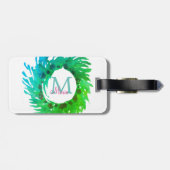 Voeg monogram roze groene kerstkrans toe bagagelabel (Achterkant horizontaal)