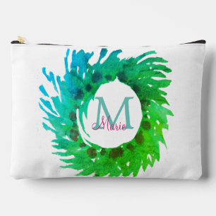 Voeg monogram roze groene kerstkrans toe etui