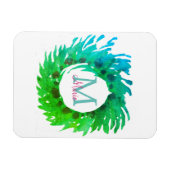 Voeg monogram roze groene kerstkrans toe magneet (Horizontaal)