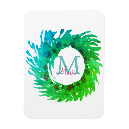 Voeg monogram roze groene kerstkrans toe magneet (Verticaal)