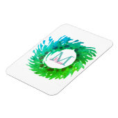 Voeg monogram roze groene kerstkrans toe magneet (Linkerzijde)