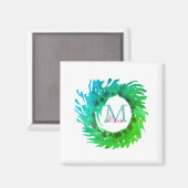 Voeg monogram roze groene kerstkrans toe magneet (Voorkant / Achterkant)