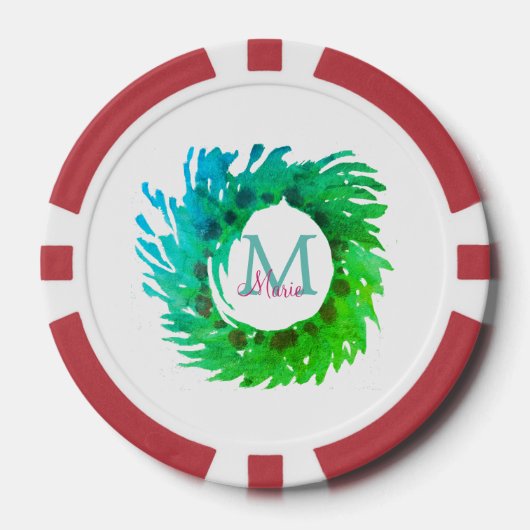 Voeg monogram roze groene kerstkrans toe poker chips (Voorkant)