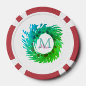 Voeg monogram roze groene kerstkrans toe poker chips (Achterkant)