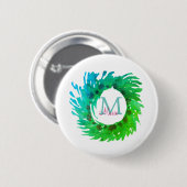 Voeg monogram roze groene kerstkrans toe ronde button 5,7 cm (Voorkant /achterkant)
