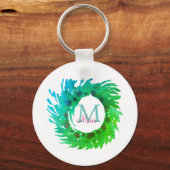 Voeg monogram roze groene kerstkrans toe sleutelhanger (Achterkant)