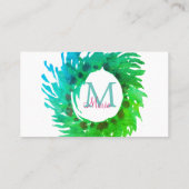 Voeg monogram roze groene kerstkrans toe visitekaartje (Achterkant)