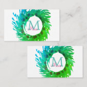Voeg monogram roze groene kerstkrans toe visitekaartje (Voorkant / Achterkant)