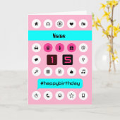 Voeg naam 15th hashtag verjaardagscinceanera toe kaart (Gele Bloem)