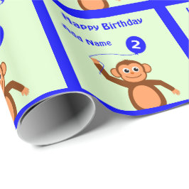 Voeg naam aap 2e verjaardag aqua cadeaupapier