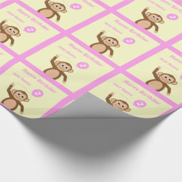 Voeg naam aap 2e verjaardag roze crème toe cadeaupapier
