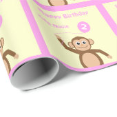 Voeg naam aap 2e verjaardag roze crème toe cadeaupapier (Rol Hoek)
