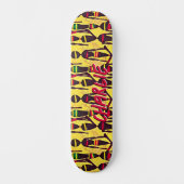 Voeg Naam, Abstracte Afrikaanse Cijfers op Geel to Persoonlijk Skateboard (Voorkant)