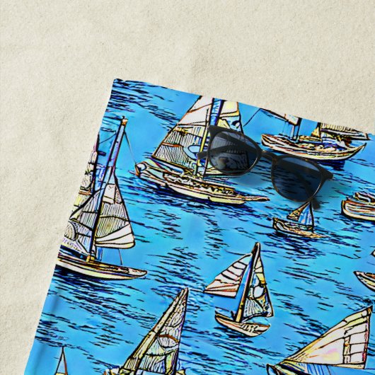 Voeg Naam, Abstracte het Knippen Boats op Blauwe Z Strandlaken (In situ)