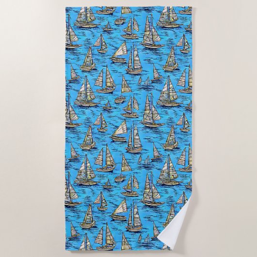 Voeg Naam, Abstracte het Knippen Boats op Blauwe Z Strandlaken (Voorkant)