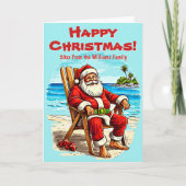 Voeg naam begroeting tekst santa op strand stoel kaart (Voorkant)