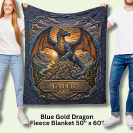 Voeg Naam Blauwe Goud Draak op Berg bij Zonsopgang Fleece Deken