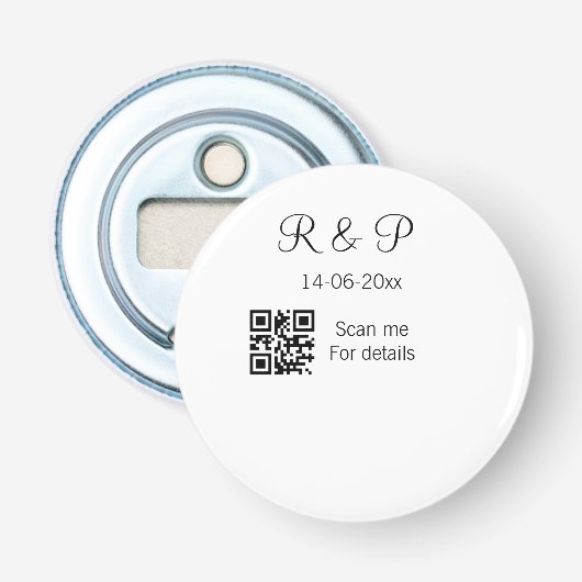 Voeg naam datum jaar QR-code van het stel hier toe Button Flesopener (Voorkant)