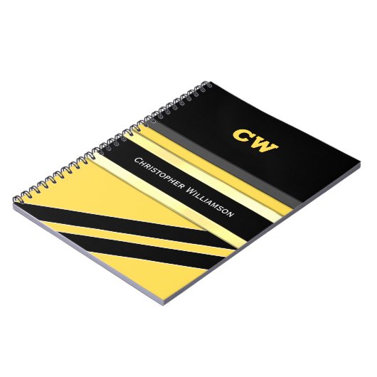 Voeg naam en initialen gele zwarte kantoor toe notitieboek (Linkerzijde)