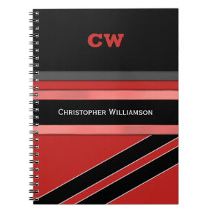 Voeg naam en initialen rode zwarte kantoor toe notitieboek