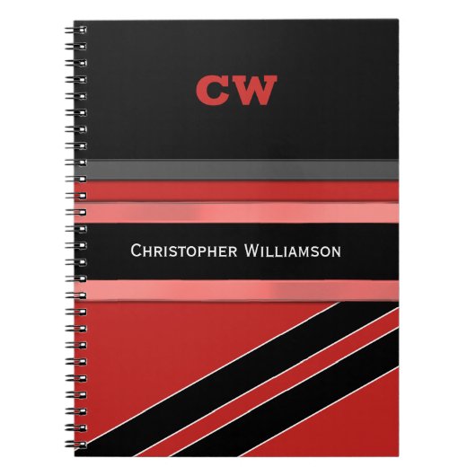 Voeg naam en initialen rode zwarte kantoor toe notitieboek (Voorkant)