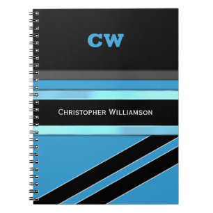 Voeg naam en initialen toe blauw zwart kantoor notitieboek