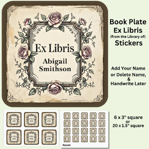 Voeg Naam Ex Libris Antiek Boek Toe Vierkante Sticker