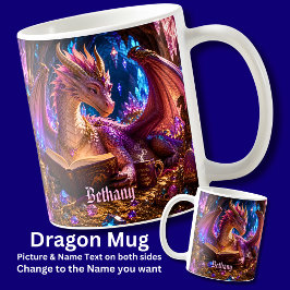 Voeg Naam Fantasy Draak met Boek & Koffie toe Koffiemok